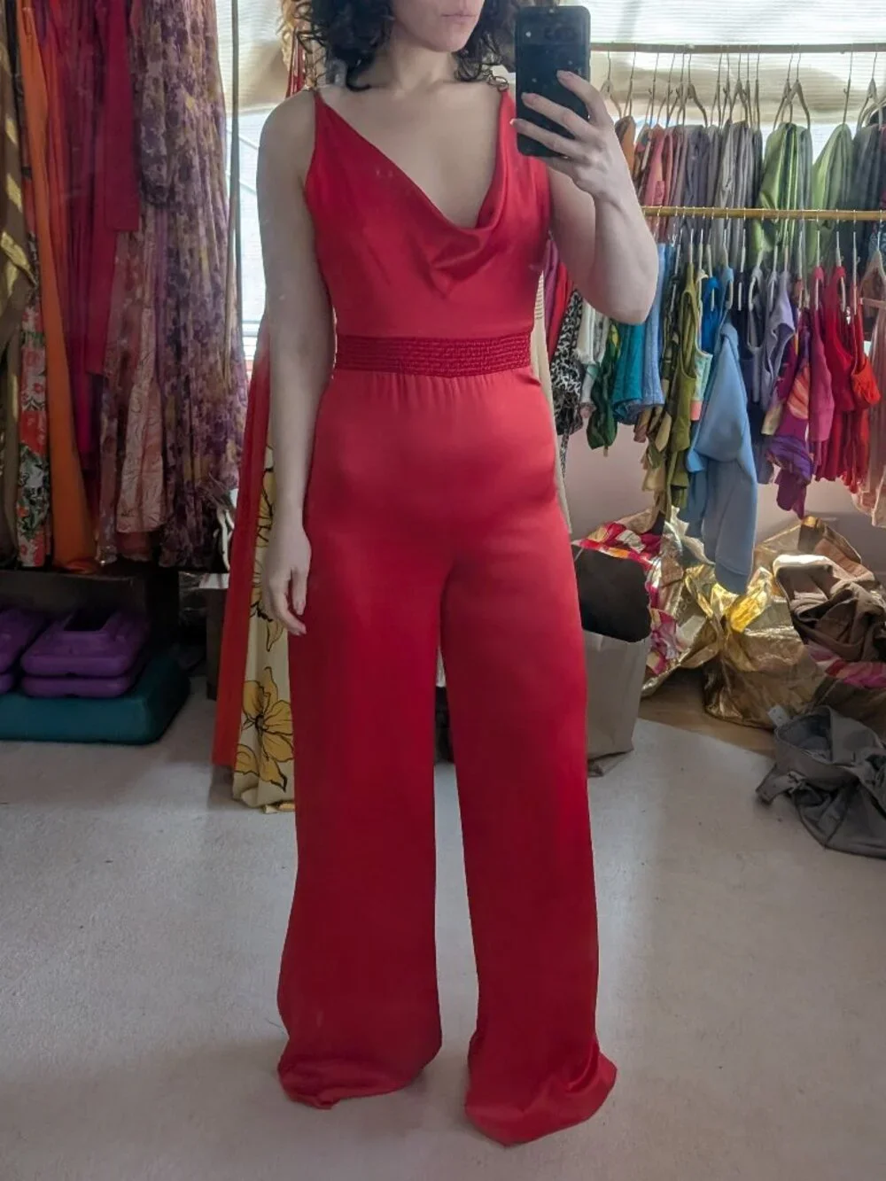 A+O Riska Cowl Neck Chain Strap Jumpsuit in Red & Gold - Picture 8 of 16